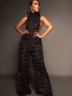 Ellaé Lisqué Black Fringe Jumpsuit